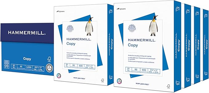 Hammermill Printer Paper, 20 Lb Copy Paper, 8.5 x 11 - 8 Ream (4,000 Sheets) - 92 Bright, Made in the USA-DeskLoop Office