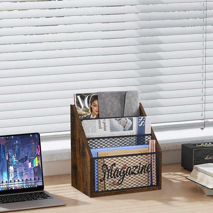 YINMIT Magazine Holder, Stepped 3 Tier Magazine Rack Floor, Magazine Storage Basket, Folder Organizer Bin for Magazines,Books,Newspapers,Tablets-DeskLoop Office