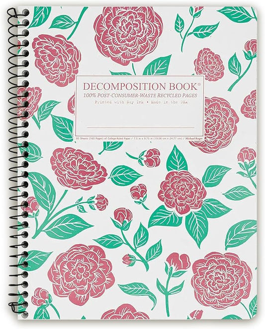 Decomposition Camellias College Ruled Spiral Notebooks – 9.75 x 7.5 Journal with 160 Lined Pages – Cute Notebooks for School Supplies, Home & Office – 100% Recycled Paper – Made in USA-DeskLoop Office