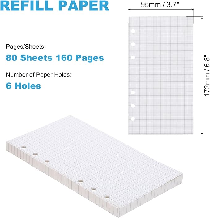 PATIKIL Grid Refill Paper 6-Ring Binder Loose Leaf Planner Filler Paper Planner Inserts, 80 Sheets/160 Pages, Lined-DeskLoop Office
