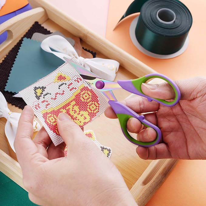 Scissors All Purpose, Sharp Titanium Blades Shears, Rubber Soft Grip Handle, Multipurpose scissors 3 pack, Great for Office, Fabric, Craft, Sewing, Arts, School and Home Supplies, Green-DeskLoop Office