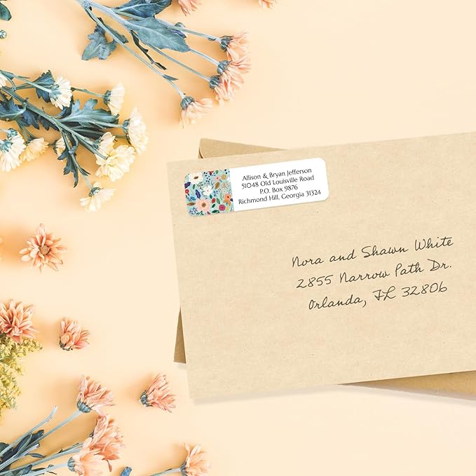 Multi-Floral Print Rolled Address Labels / 250 Personalized Return Address Labels/Designer Address Stickers in Elegant Plastic Dispenser-DeskLoop Office