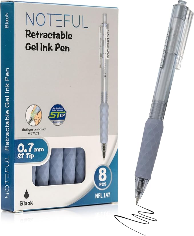 Retractable Gel Pens Clicker, Medium Point 0.7, Premium Comfort Grip for Smooth Writing Planner and School Supplies (Black, 1 Count (Pack of 8))-DeskLoop Office