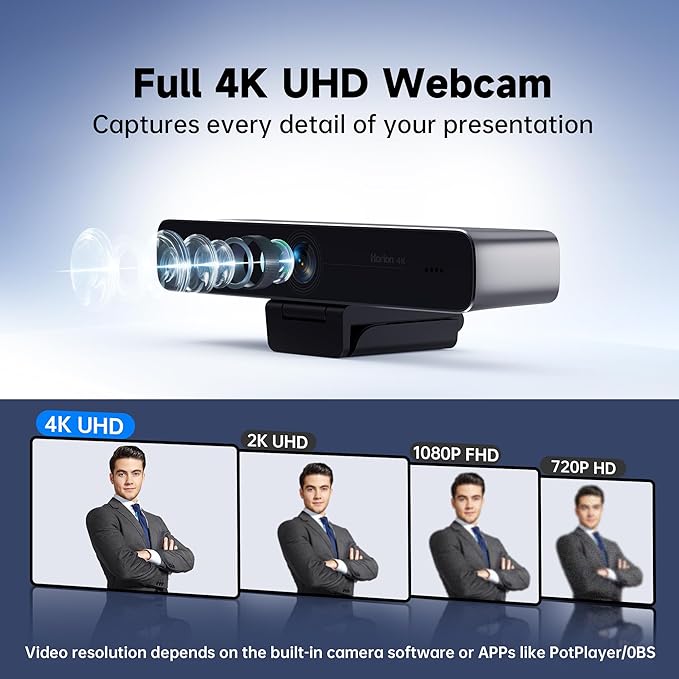 HORION 4K Webcam with Microphone, Auto Framing Camera for PC, 10X EPTZ Zoom, Plug & Play USB 3.0,Video with Dual AI Noise-Canceling Mic, for Video Conference, Streaming, PC/Mac/Linux, HC-5M-DeskLoop Office