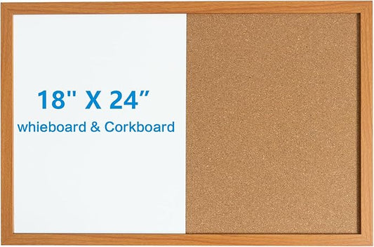 Combination Writeboard 24"x 18" Magnetic Whiteboard & Cork Board Dry Erase Board Bulletin Board Wall Mounted Wood Frame-DeskLoop Office