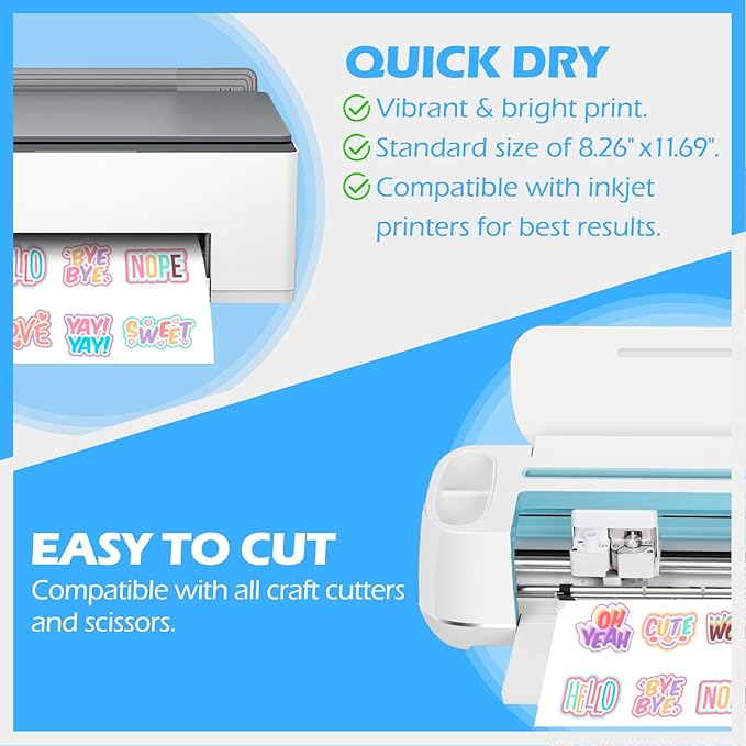 TECKWRAP Printable Vinyl Sticker Paper, (MatteGlossyTransparent) Inkjet Printable Sticker Vinyl, A4 30PCS Photo Paper for Craft, Stickers, Labels All-in-One Tools & Accessories Bundle Kit-DeskLoop Office