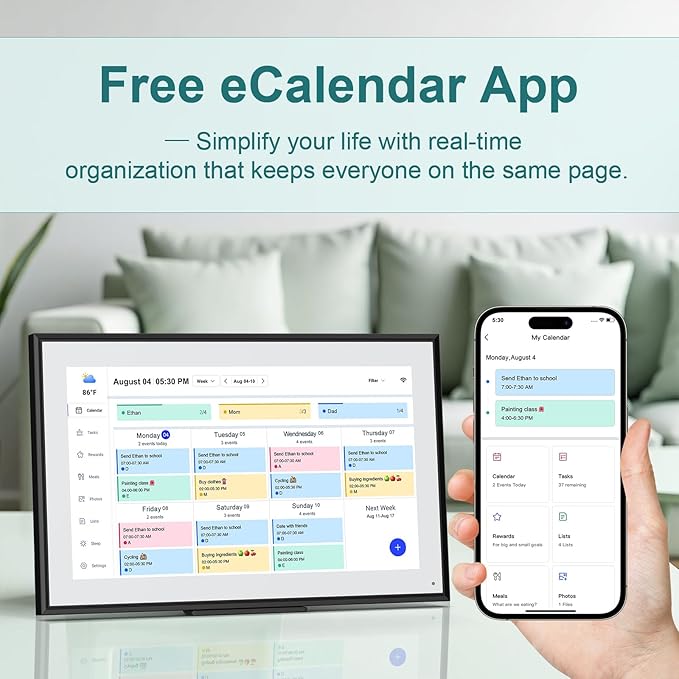 15.6 Inch Digital Calendar Wall Planner 2025-2026 – HD Touchscreen Smart Photo Display for Family Schedules, 32GB Electronic Calendar Chore Chart + To-do List, Wall Mount & Desktop Stand-DeskLoop Office