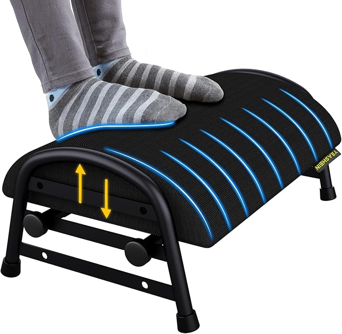 Foot Rest for Under Desk at Work, Adjustable Height Office Footrest for Leg Support, Memory Foam Foot Stool, Office Desk Accessories-DeskLoop Office