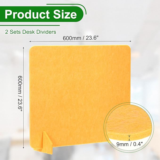 PATIKIL Desk Divider, 2 Set 24 x 24 Inch Acoustic Freestanding Desk Divider Desk Privacy Panel with 4 Pcs Support Feet for Library Office Workstation, Yellow-DeskLoop Office