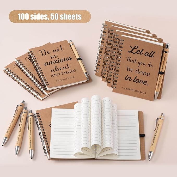 40 Pcs/20 Set Christian Gifts Spiral Notebooks Bulk Journals with Christian Pens Prayer Journal Christian Journal for Women and Men, Perfect Home Gifts-DeskLoop Office