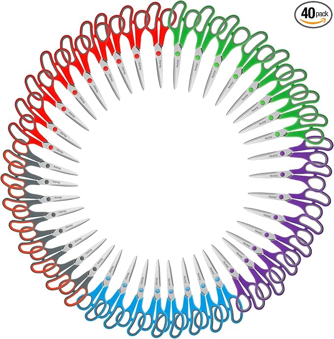 Scissors Bulk Set of 40-Pack, Niutop 8" Multipurpose Sharp Sewing Craft Fabric Scissors for Office Home High/Middle School Student Office Teacher Art Supplies, Soft Comfort-Grip Right/Left Handles-DeskLoop Office
