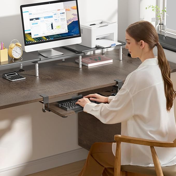 suptek Keyboard Tray Under Desk Pull Out with C Clamp Mount, Computer Keyboard & Mouse Tray, 25.6 (30 Including Clamps) x 11.8 inch Slide-Out Platform Computer Drawer for Typing, DSF1C-DeskLoop Office