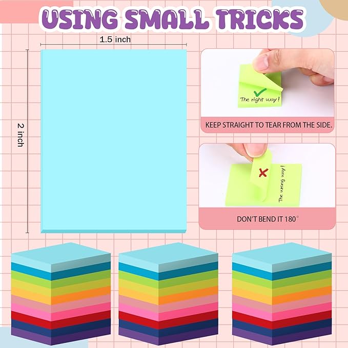 Zubebe 200 Pads Sticky Notes Bulk, Bright Colors Notepads Self Stick Note Square Memo Post Sticky for Office School, 45 Sheets/pad(1.5 × 2 Inch)-DeskLoop Office