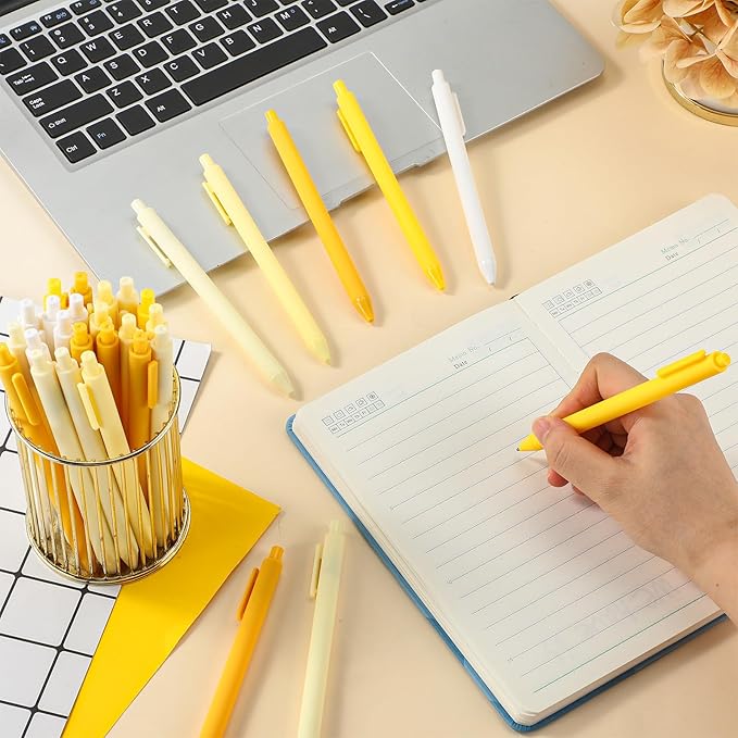 100 Pcs Ballpoint Pens Bulk Retractable Writing 1. 0 mm Black Ink Cute Pens Smooth Writing Color Fancy Gift for Teacher Student Employee Office School Home Baby Shower Supplies (Yellow Series)-DeskLoop Office