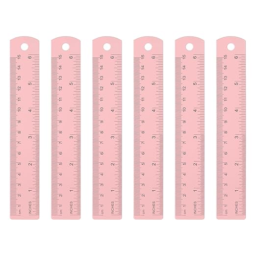 HARFINGTON 6pcs Metal Straight Ruler 15cm Metric SAE Aluminum Alloy Measuring Rulers Scale Tool with Hole for Measure Study Reading Classroom Office, Pink-DeskLoop Office