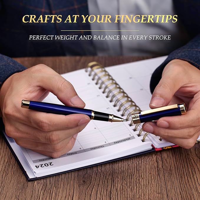 Luxury Rollerball Pen - Stunning Blue Lacquer Pen, 24K Gold Finish, Schmidt Black Refill, Best Pen Gift Set for Men & Women, Office, Professional, Executive, Office, Nice Fancy Designer Pens-DeskLoop Office