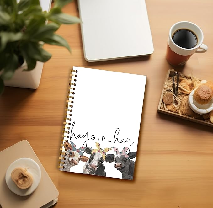 Hay Girl Hay Cow Notebook Journal - Cow Gifts for Women, Coworkers, Cowgirls, Western Gifts, Western Hay Girl Hay Cow Notebook Spiral Bound with 164 Pages-DeskLoop Office