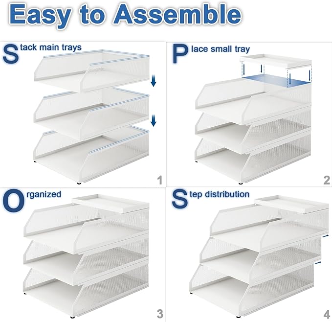 Natwind 3-Tier Stackable Paper Tray, Metal Mesh Desktop Organizer, Paper Sorter, Letter Trays,File Document Storage Rack for for Home, Office, School (White)-DeskLoop Office