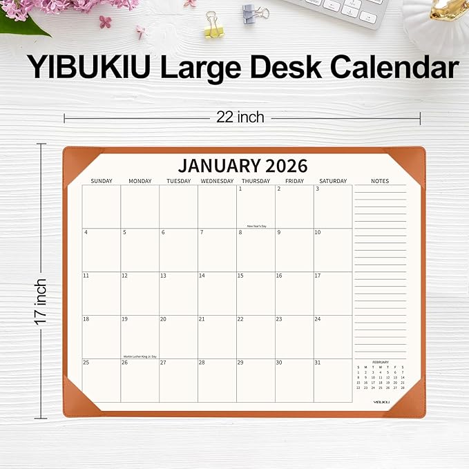 Desk Calendar 2025-2026 with Desktop Mat, 22x17 inch Large Desk Pad Calendar July 2025 to June 2026, Big Desk Planner for Home Office and School, Brown-DeskLoop Office