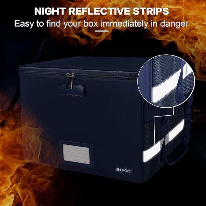 ENGPOW File Box with Lock, Fireproof Document Box with Pockets, Collapsible File Organizer Filing Storage Cabinet with Handle, Portable Home Office Safe for Hanging Letter/Legal Folders, Blue, 2 Pack-DeskLoop Office