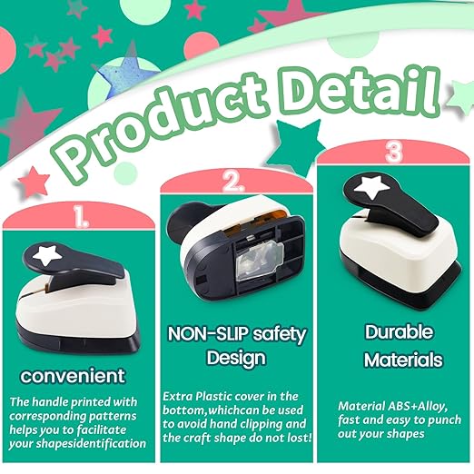 Paper Hole Punch, Heart Hole Puncher, Circle Punch, Star Hole Punches, 1 inch Circle Hole Puncher, 1 inch Star Punches, 1 in Heart Punch, Shape Hole Punch, 3 PCS CraftPunch-DeskLoop Office