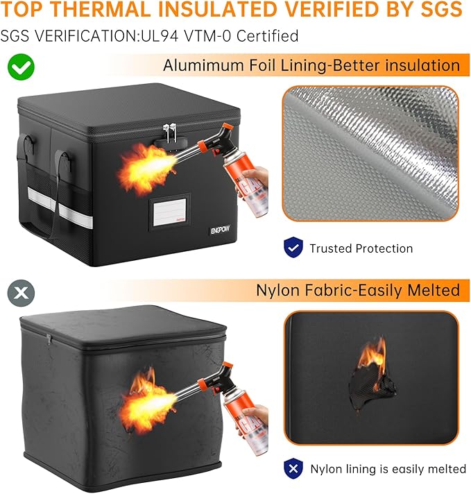 ENGPOW 5200°F Fireproof Document Box with Lock, Heat Insulated Collapsible File Storage Organizer with Handle, Portable Home Office File Cabinet for Hanging Letter/Legal Size Folder, Black-DeskLoop Office