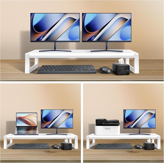 Dual Monitor Stand Riser – 36-Inch Computer Monitor Stand with Multifunctional Slot for 2 Monitors, Multi-Purpose Desktop Storage for Laptop, Printer, TV-DeskLoop Office