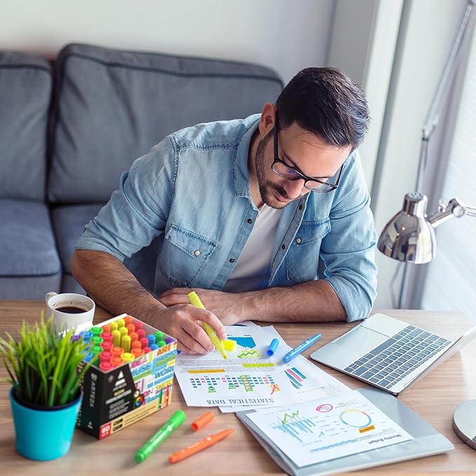 ARTEZA Highlighters Assorted Colors, Set of 60, Wide & Narrow Chisel Tip Pens-DeskLoop Office