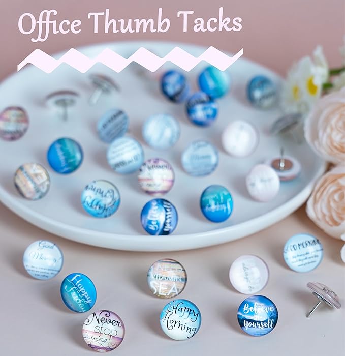 24Pcs Decorative Push Pins,Decorative Thumb Tacks for Bulletin Board, Cork Board Thumbtacks,Photos Wall Maps,Cute Thumbtack for Cubicle Decor,Classroom Decor,and Office Decor(Motivational-Moring)-DeskLoop Office