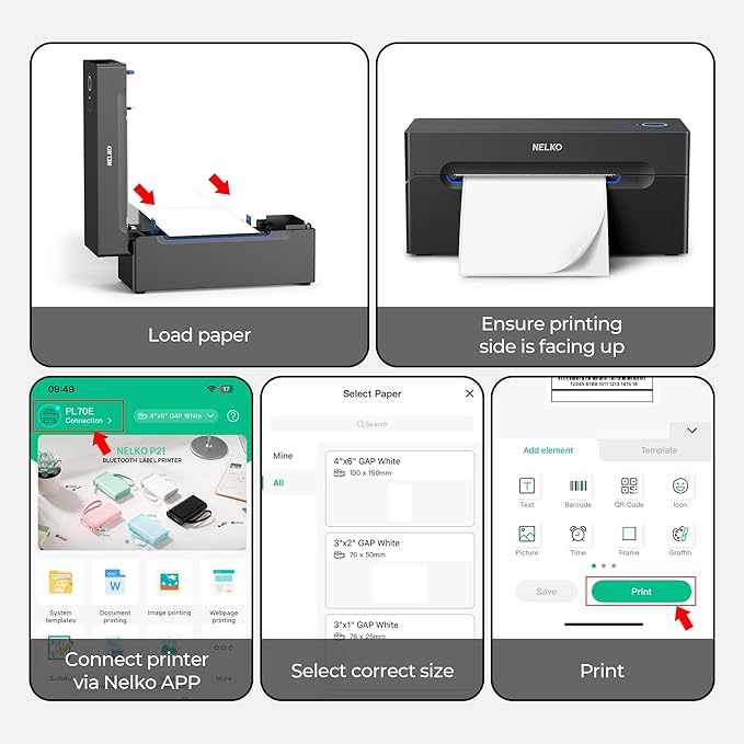 Nelko Bluetooth Thermal Shipping Label Printer, Wireless 4x6 Shipping Label Printer for Shipping Packages, Support Android, iPhone and Windows, Widely Used for Amazon, Ebay, Shopify, Etsy, USPS-DeskLoop Office