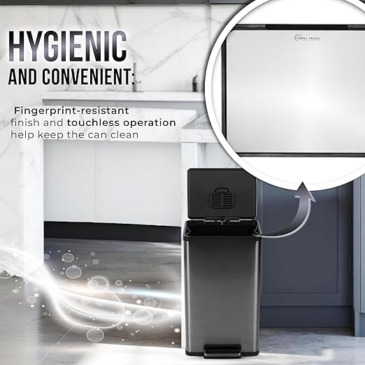 Simpli-Magic 13.2 Gallon (50L) Step Trash Can – Kitchen Garbage Can with Slow-Close Lid – Odor Control, Hands-Free, Easy to Clean, Brushed Stainless Steel-DeskLoop Office