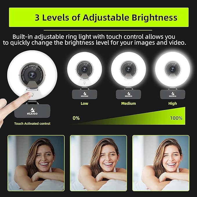 NexiGo N960E 1080P 60FPS Webcam with Light, Software Included, Fast AutoFocus, Built-in Privacy Cover, USB Web Camera, Dual Stereo Microphone, for Zoom Meeting Skype Teams Twitch (Renewed)-DeskLoop Office