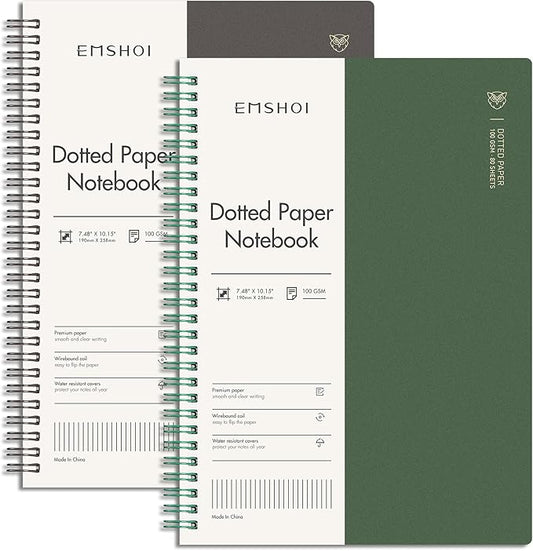 EMSHOI Dotted Journal Spiral Notebook 7.48" x 10.15" - 2 Pack 320 Pages 100gsm Thick Paper, B5 Dot Grid Notebook, Plastic Hardcover Journals for Writing Drawing Women Men Work School Supplies-DeskLoop Office