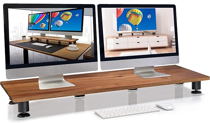 Nordik Large Dual Monitor Riser for 2 - Premium Handmade Hardwood Acacia Computer - Laptop TV Stand with Storage for Desk Accessories - Organizer Television-DeskLoop Office