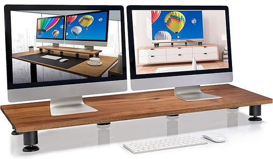 Nordik Large Dual Monitor Riser for 2 - Premium Handmade Hardwood Acacia Computer - Laptop TV Stand with Storage for Desk Accessories - Organizer Television-DeskLoop Office