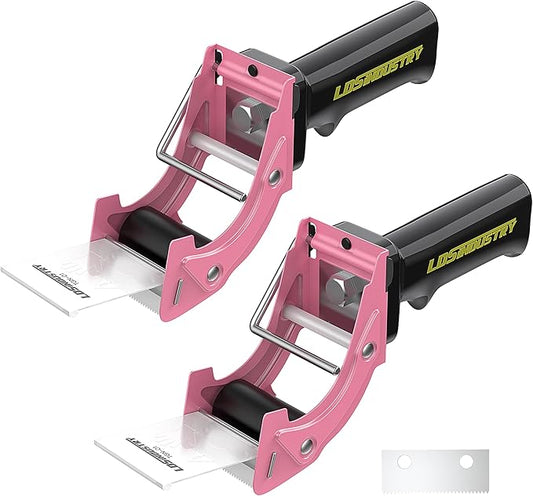 2 Pcs Rapid-Replace Packing Tape Dispenser Guns with Extra Blade, 2IN(50mm) Lightweight Ergonomic Industrial Handheld Heavy Duty Tape Cutter for Carton, Packaging and Box Sealing Pink-DeskLoop Office