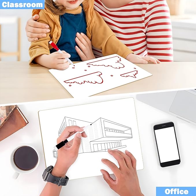 25 Pack Dry Erase Boards 9'' x 12'' Mini Double-Sided Whiteboards Safe Rounded Edges, Includes 25 Erasers, Markers, Rulers & 50 Clips, Perfect for Students, Teachers, School & Office Use-DeskLoop Office