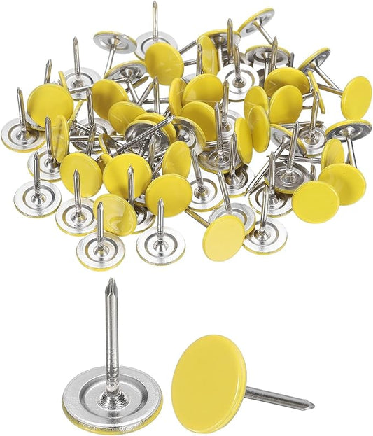uxcell 60Pcs Upholstery Tacks, 11mmx17mm Flat Head Thumb Tack Decorative Furniture Nails Push Pins for Furniture Sofa Headboards, Yellow-DeskLoop Office
