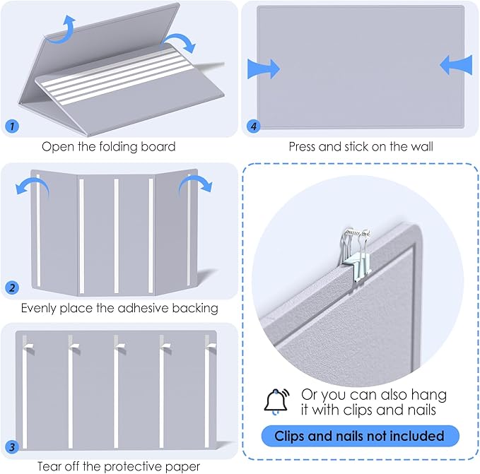 MaxGear Extra Large Bulletin Board 60" x 36", Foldable Felt Board Vision Board Supplies, Cork Board for Office, Home, School, Small Pin Boards for Walls Decorative Display Board Moonlight Gray-DeskLoop Office