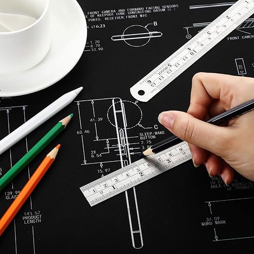 Stainless 2 Pack Steel Ruler 6 Inch Metal Rule Kit with Conversion TableC-DeskLoop Office