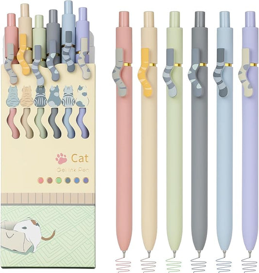 Ddaowanx Cat Gel Pens, 6 Assorted Colors 0.7mm Cute Colored Pens Fine Point Smooth Writing,Kawaii Office School Supplies,Cat Gifts for Women(6 Pcs Cat, Multicolor)-DeskLoop Office