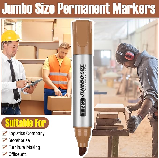 Fuutreo 10 Pack Jumbo Permanent Markers Bulk Large Chisel Tip Permanent Markers Quick Drying Waterproof Big Huge Poster Pens for Office, Logistics Company and More(Brown)-DeskLoop Office