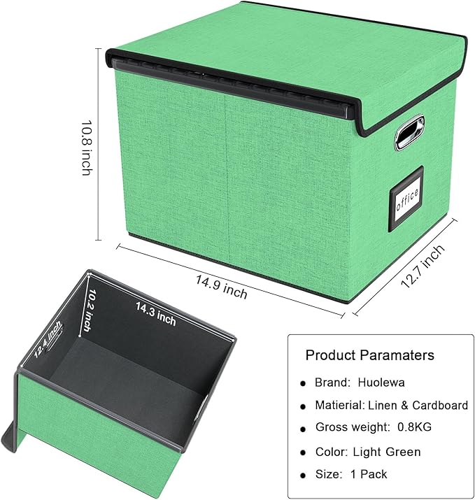 Huolewa Decorative File Organizer Box with Lid, Collapsible File Storage Organizer Boxes with Lids, Linen Hanging Filing&Storage Boxes for Office/Decor/Home, Filing System for File and Folders Storage-DeskLoop Office