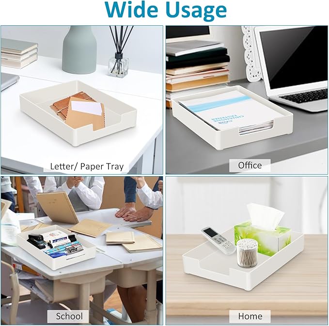 Letter Tray/Paper Tray Organizer for Desk/Stackable Letter Tray Paper Holder File Organizer for Office Supplies School Home Desk Accessories (White) 2Pcs-DeskLoop Office
