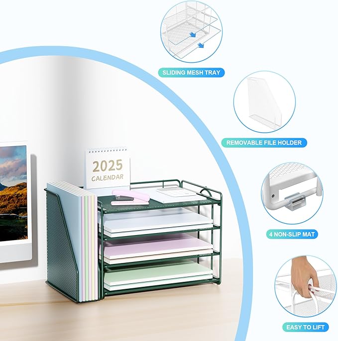 Spacrea Paper Organizer, Desk Organizers and Accessories for Desk with File organizer, Desk Accessories & Workspace Organizers for Office Supplies (Dark Green)-DeskLoop Office