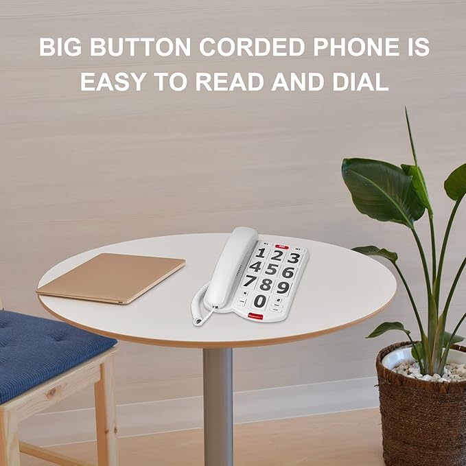 Large Key Wired Telephone, Adjustable Ringing Tone, and earpiece Volume, The earpiece can be Adjusted to Ultra-high Volume, which is Helpful for Those