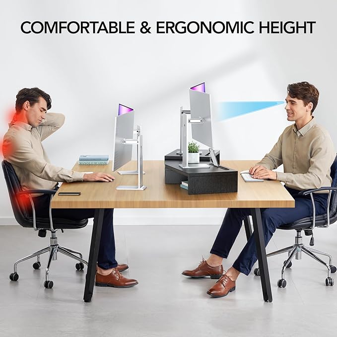 HUANUO Dual Monitor Stand Riser, Adjustable Monitor Stand for Desk with 2 Slot, Desktop Organizer Stand for 2 Monitors, Multi-Purpose Desk Shelf Monitor Stand Riser for Computer, Laptop, PC, Black-DeskLoop Office