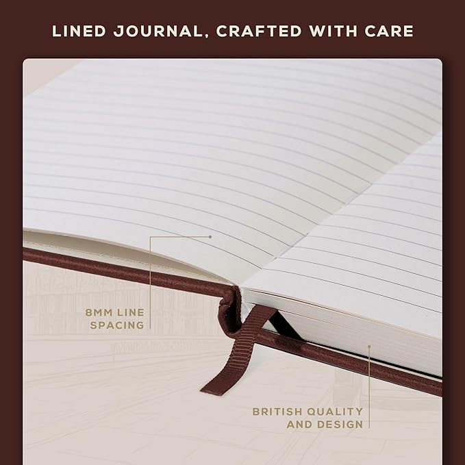 BEECHMORE BOOKS Lined Journal Notebook, 5.8 x 8.3 inch, A5 160 Lined Pages, Hardcover Leather Journals for Women, Men, Writing and Notebooks for Work - 120 GSM Thick Paper, Gifts Box Included (Chestnut Brown)-DeskLoop Office