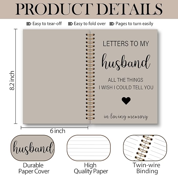 Memorial Gifts for Loss of Husband Grief Notebook Journal, Letters to My Husband in Heaven Journal, Sympathy Notebooks Gifts for Loss of Husband Women, In Loving Memory Sympathy Gifts,6x8.2In-DeskLoop Office