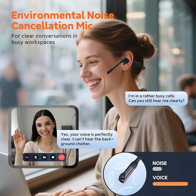 Pilot P200b Pro Wireless Headset with Mic for Work,50dB AI Noise Cancelling Microphone Headphones for Call,Bluetooth 5.3 Open Ear Computer Headset with Microphone for WFH,Mobile Office,Meetings-DeskLoop Office